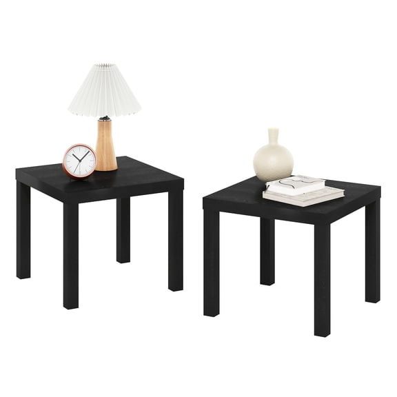 Furinno Classic Toolless Assembly Square Side Table Set of 2, Black End Table with 1.8 Thick Tabletop, Night Stand, Bedside Table, for Living Room, Bedroom, Classic Black