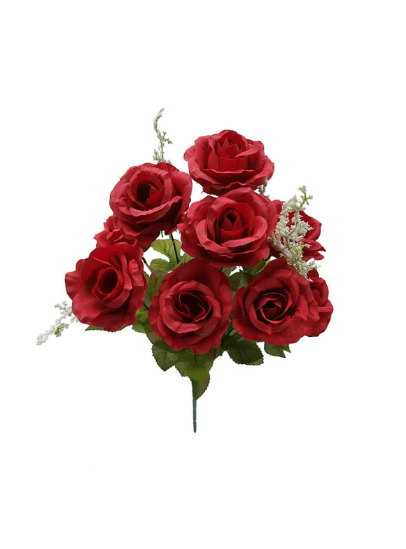 Mainstays Indoor Artificial Rose Bush, Red Color, Assembled Height 17.5"