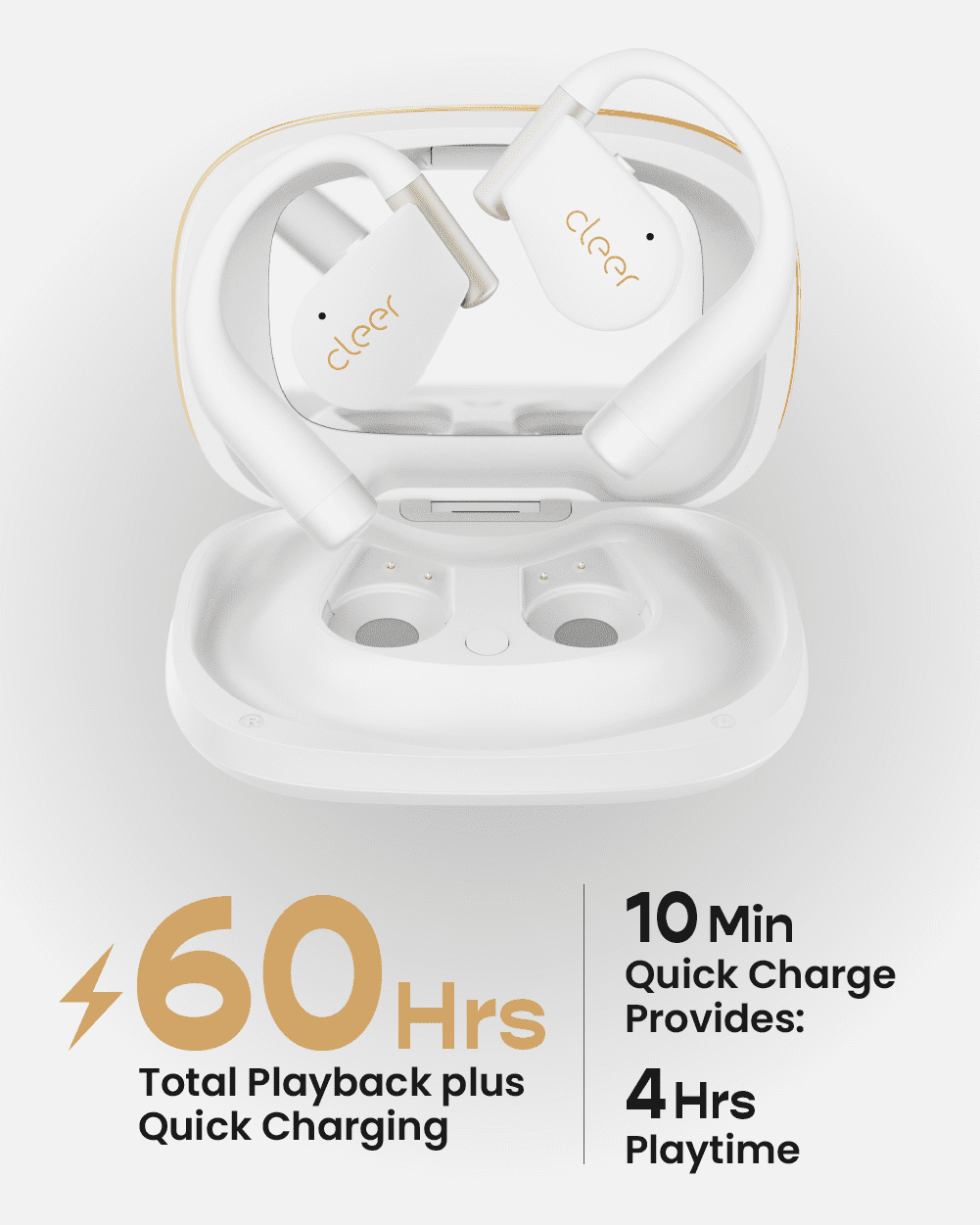 Cleer ARC 5 Open-Ear Wireless Earbuds with Ear Hooks, Dolby Atmos & THX Spatial Audio, 60H Battery, Fast Charge, IPX7 Waterproof Sports Headphones for Running & Workouts, White