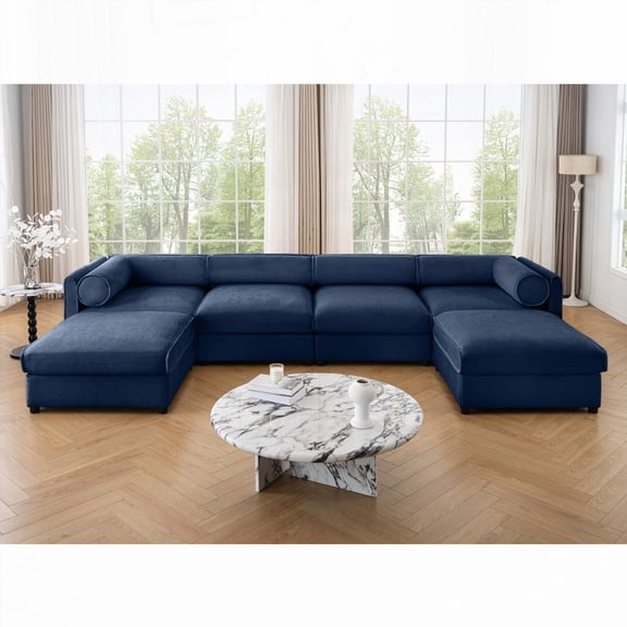Modern Simple Fabric U-shaped Sectional Sofa with Storage 220cm, Deep Seat and Cylindrical Design