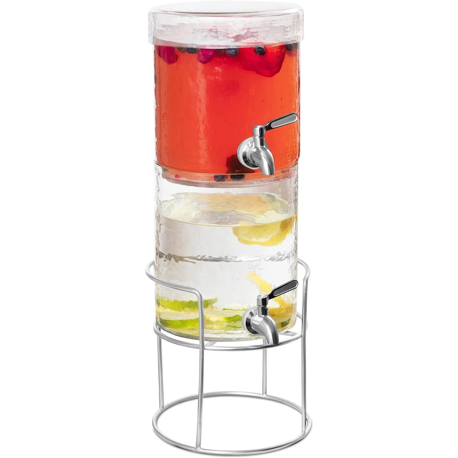 QUIETTCEX 2 Gallon Stacking Beverage Dispenser with Stand and Lid Glass Stainless Steel