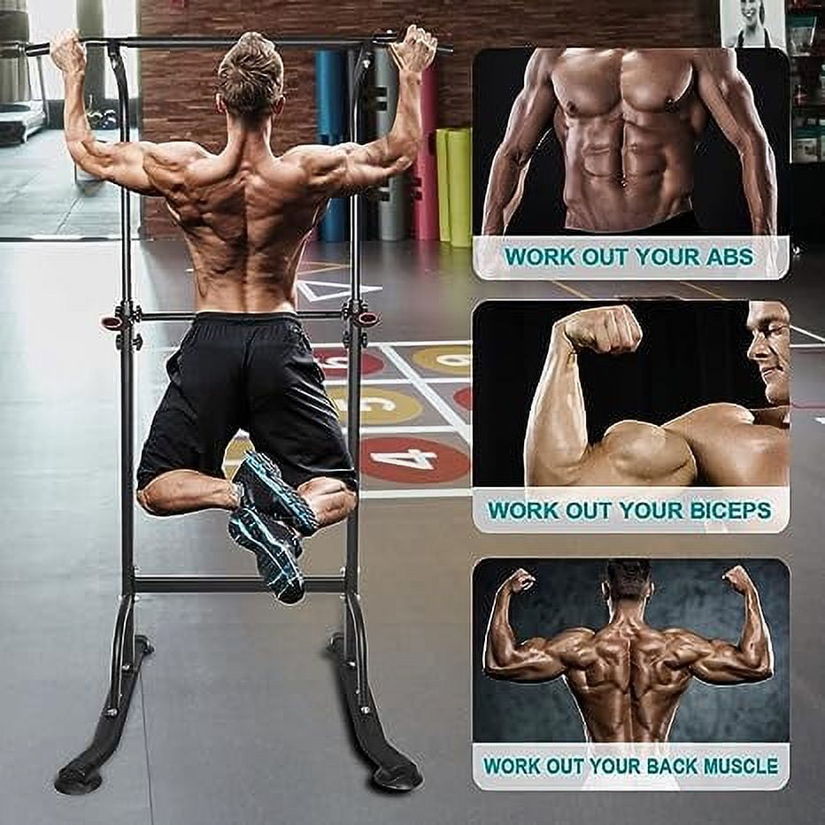 Height Adjustable Power Tower Dip Station, Multi-Function Pull Up Bar with PU Pads, Heavy Duty Steel Fitness Equipment Max 330LBS for Home Gym Full Body Strength Training