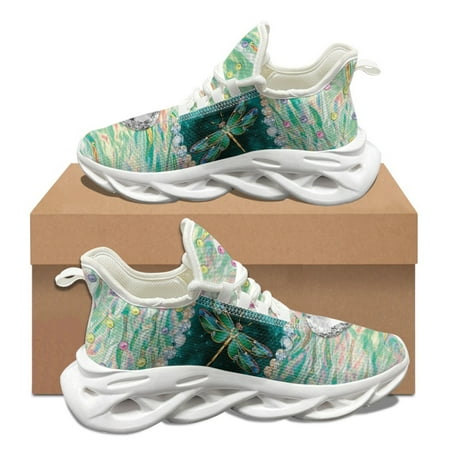 

Gradient Green Dragonfly Pattern Women Male Autumn Winter Sneakers Non-slip Round Toe Casual Shoes Dirt Resistant Flats