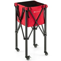 Spaco Lightweight Foldable Tennis Ball Teaching Cart, Cart with Wheels and Removable Bag, Teaching Cart Traveler with Red Bag, Red