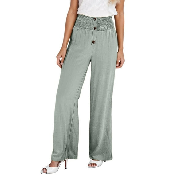 Fgnfyis High Waist Elastic Wide Leg Solid Color Womens Pants Comfortable Stretchy Everyday Wear Loose Fit Casual Long Pants Army Green S