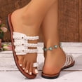 thumbnail image 6 of HomeDM Women's Flat Sandals Strappy Dressy Toe Ring Slip-On Summer Beach Walking Sandals, White Size 5.5, 6 of 9