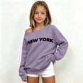 thumbnail image 2 of Shadoumai Kids Girls Oversized Sweatshirt Off the Shoulder Tops New York Letter Print Preppy Plain Fall Pullover Long Sleeve Casual Tops for School, 2 of 6