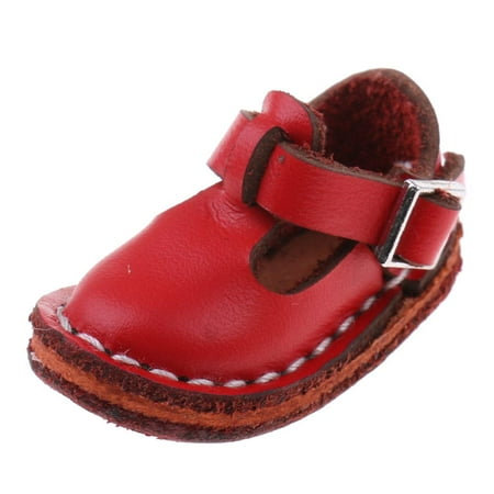 

Fashion Shoes PU Leather Flat Ankle Belt Shoes for 12 Doll - Red