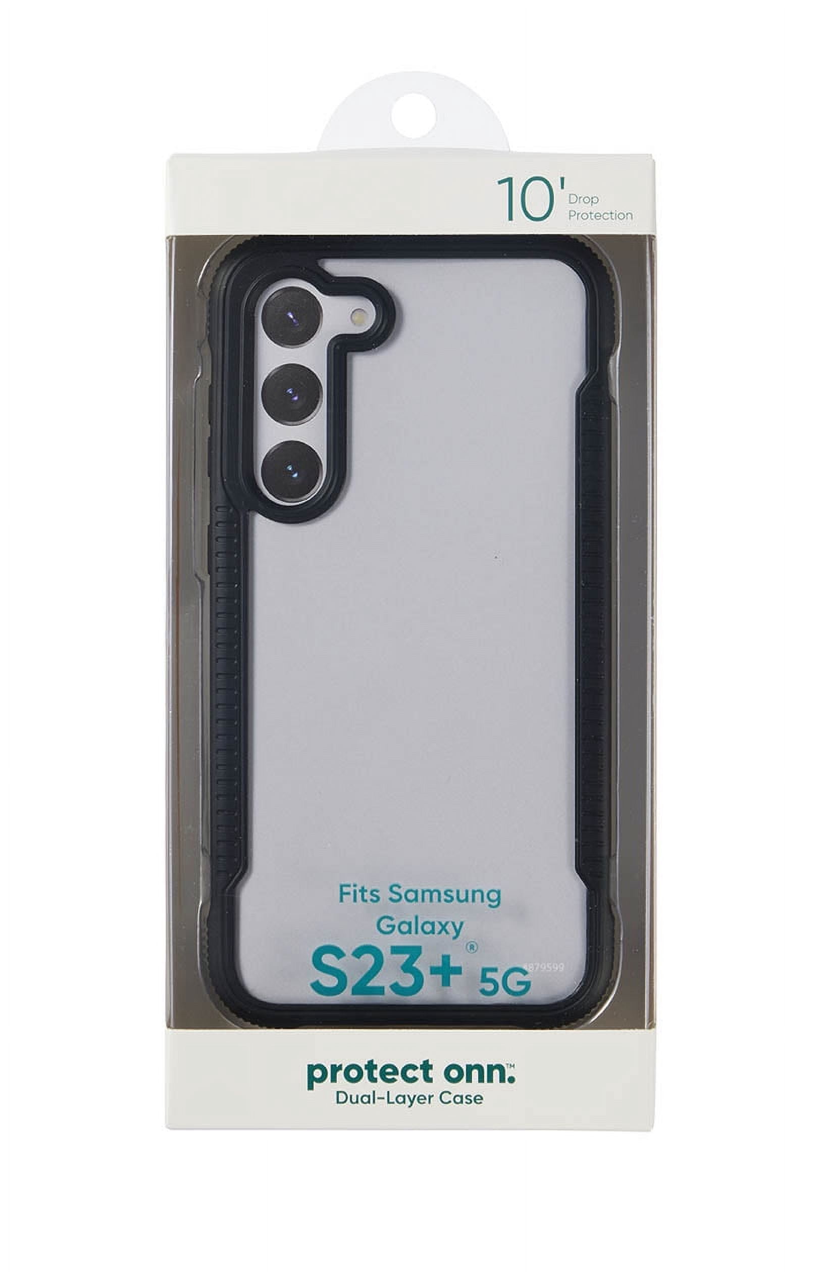 onn Dual-Layer Phone Case for Samsung Galaxy S23+ 5G, Black/Clear