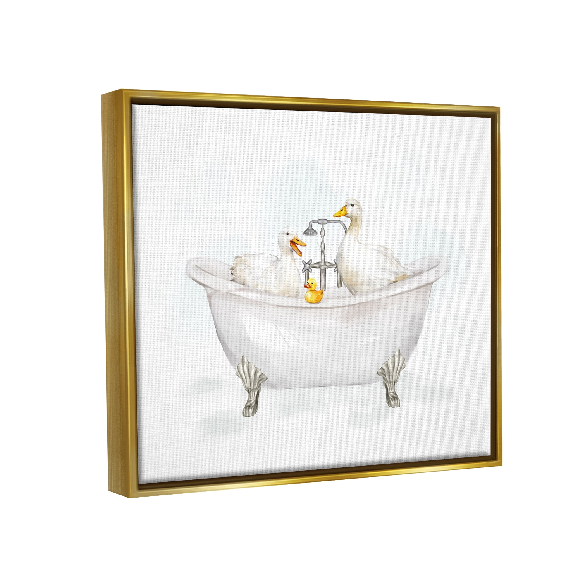 Stupell Industries Ducks in Bathtub Animals & Insects Painting Gold Floater Framed Canvas Art Print Wall Art, 21 x 17