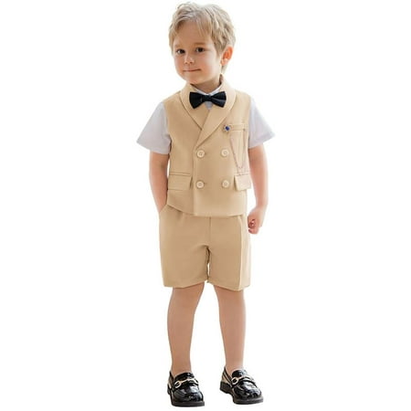 

ETHAN Boys Suit Formal Toddler Suits for Boy 4 Pieces Summer Slim Fit Suit Kids Tuxedo Wedding Vest Shorts Set Champagne 16 Years