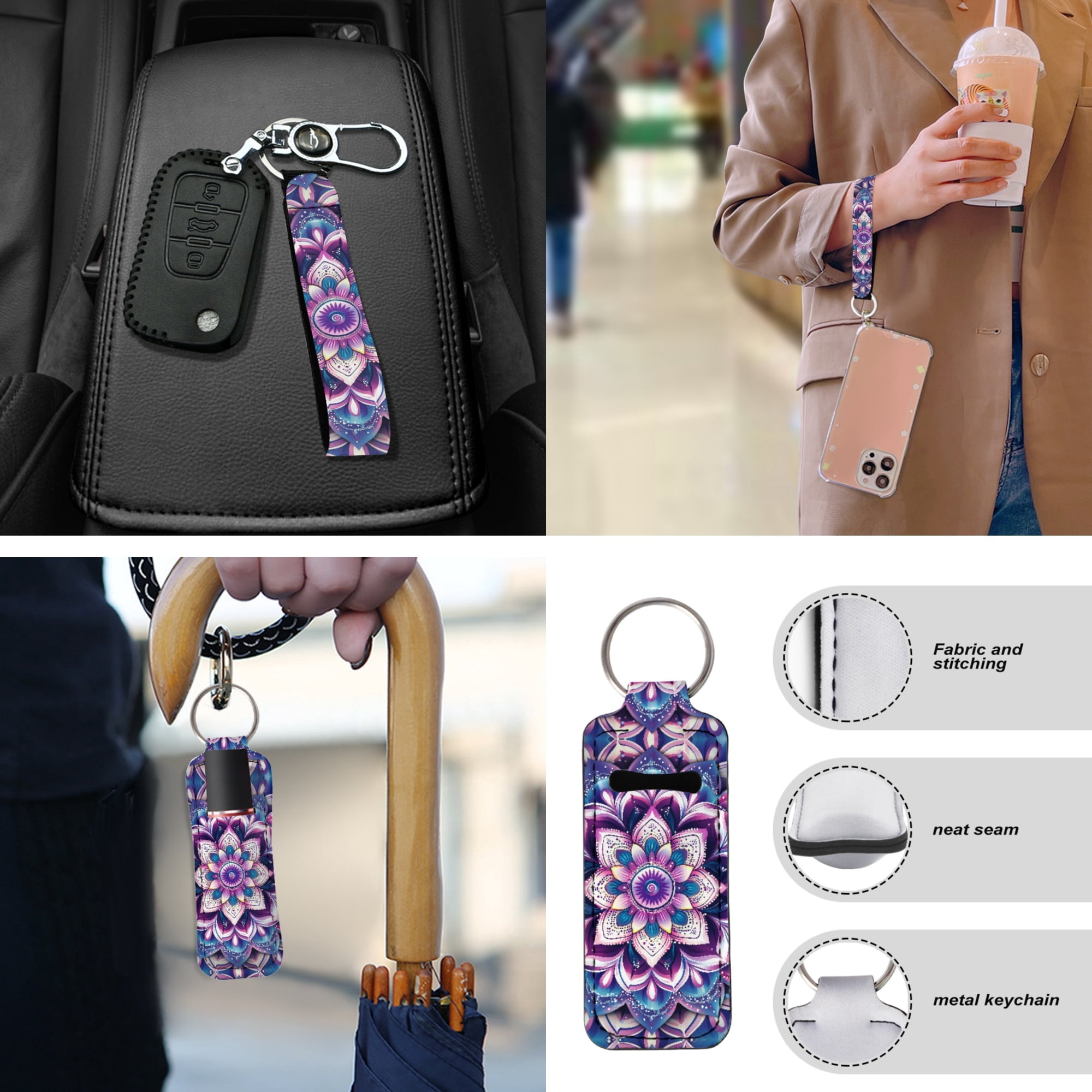 Jeiento Boho Mandala Flower Car Seat Accessories Set 13 Pcs, Car Seat Covers Full Set, Universal Steering Wheel Covers, Console Cover, Seat Belt Shoulder Pads, Cup Coasters, Purple Auto Decor