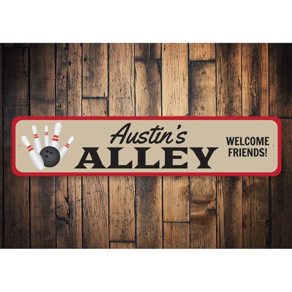 Bowling Alley Name Novelty Decor, Metal Wall Sign - 4x18 Inches