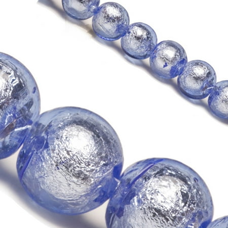 Art Glass Focal Bead - Sea Blue Silver Foil Glass Bead 10mm Round Sold per pkg of 25 pcs/String