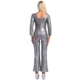 thumbnail image 4 of Haitryli Women's Long Sleeve Unitard Dance Costume Shiny Metallic Full Body Suits Bell-Bottom Black 170, 4 of 5
