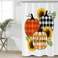 thumbnail image 2 of Small Stall Shower Curtain 48x72 Inch Narrow Half Size Orange Pumpkins Bath Curtains Bathroom Decor Plaid Pastoral Summer Botanical Waterproof Fabric Shower Curtain Set with Hooks 48 Inch, 2 of 6