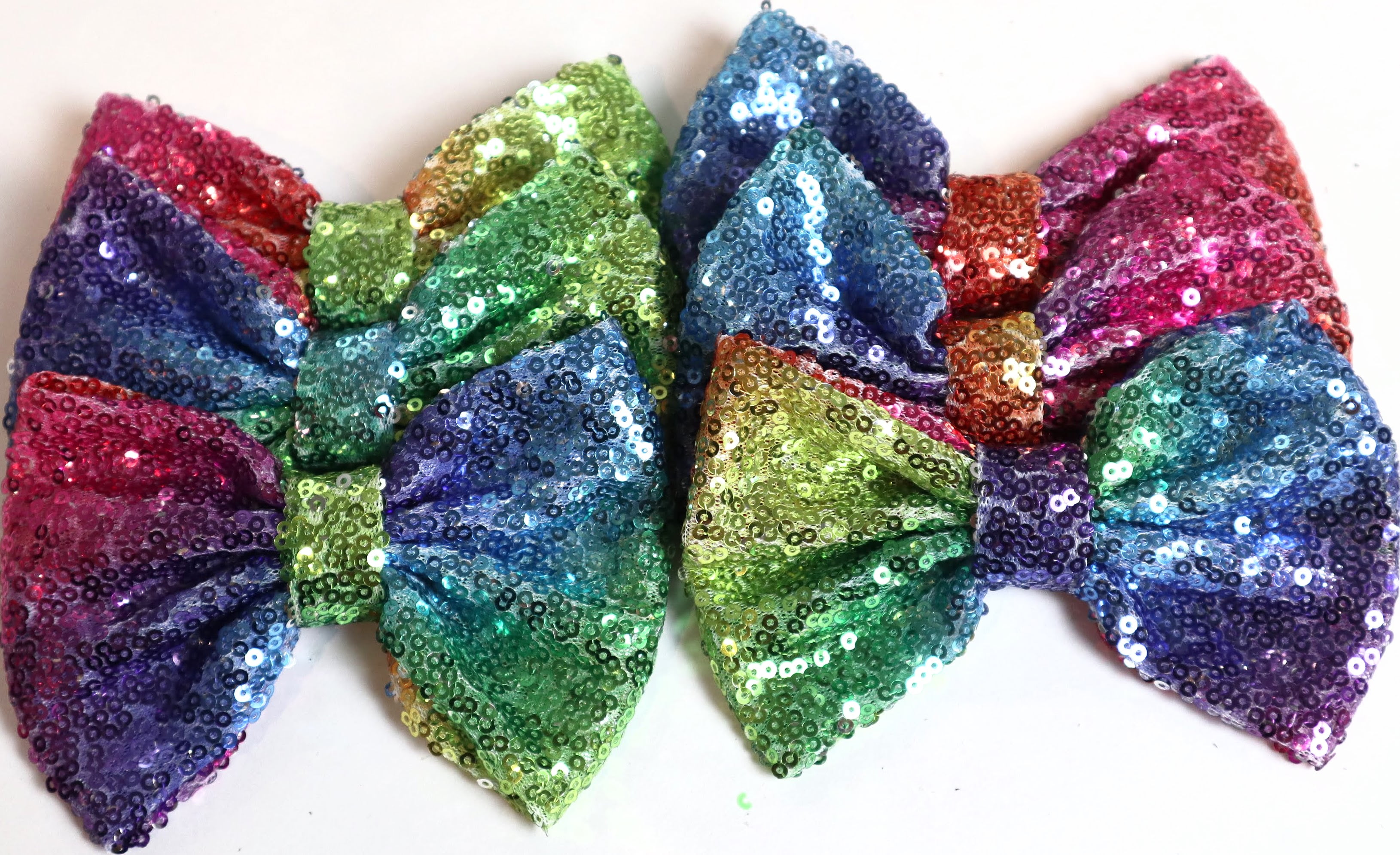 DeD 18 Colors Sequin Hair Bows for Girls 4 Inch Rainbows Sparkly Hair Bows with 