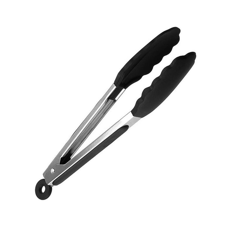Silicone Non-SlipTongs for Cooking, 430 Steel Table Tongs for Kitchen  Salad, Pasta, Grilling, BBQ, Heat Resistant Tip, Strong Grip for Meat, Black
