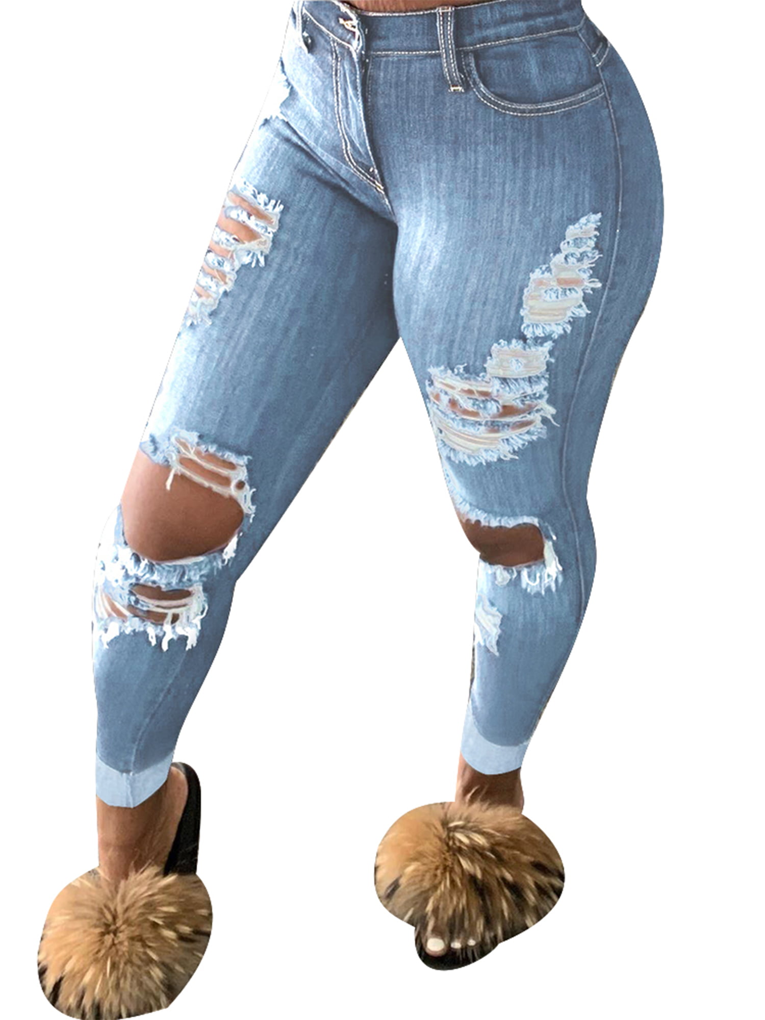 JESPER Women High Waist Stretch Curvy Jeans Casual Leggings Skinny Fitness Pants