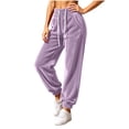 thumbnail image 2 of JOANKDMI Velour Joggers for Women Sweatpants Buttery Soft Thermal Baggy Tapered Cuffed Ankle Elastic Drawstring Waist with Pockets for Winter Lounge Athletic Track Pants, 2 of 7