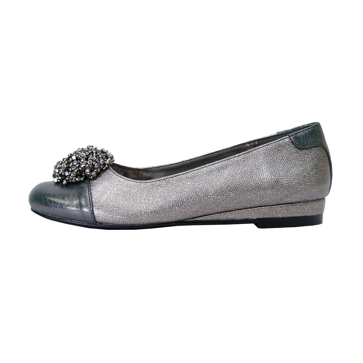 FUZZY Andie Women Extra Wide Width Metallic Slip On Flats PEWTER 6