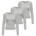 thumbnail image 1 of ONLY Camiseta de manga larga para mujer paquete de 3 - ONLRILEY O-NECK TOP, manga larga, cuello redondo, algodón elástico Gris XL (X-Large), 1 of 6