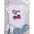 thumbnail image 2 of 1 Pce T-Shirt Décontracté à Col Rond pour Femme avec Graphique de Cerise, Imprimé à Motif Géométrique, Haut à Manches Courtes Tendance, Tissu en Tricot Polyester, Extensibilité Moyenne, Confort Toutes Saisons Fête des Pères, Fête des Mères,, 2 of 6