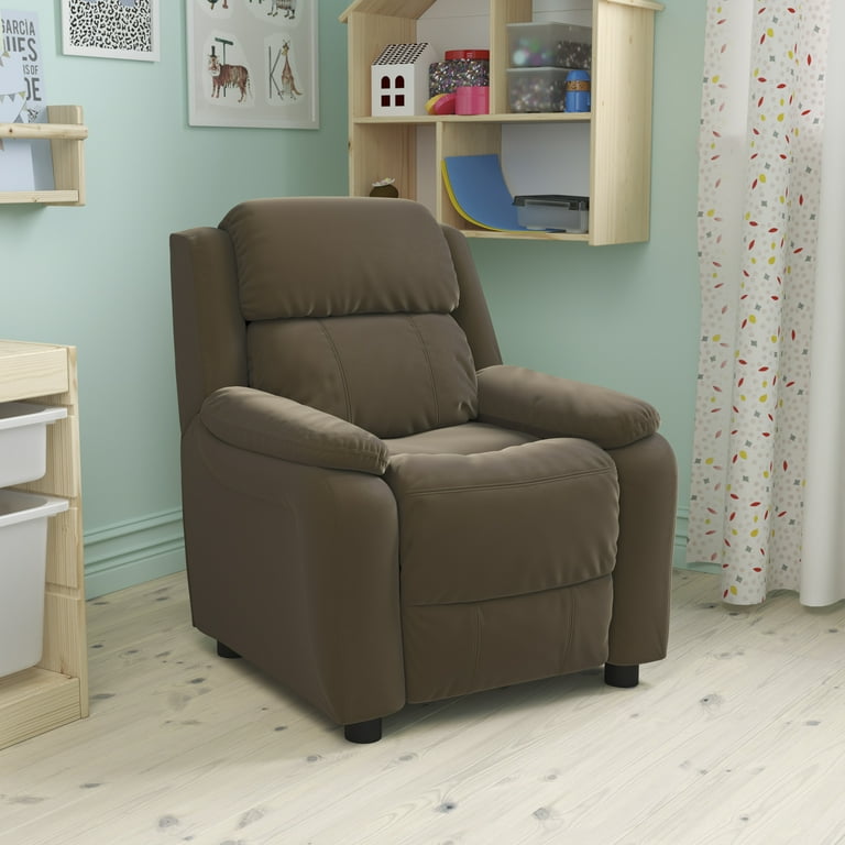 Flash Furniture Charlie Microfiber Kids Recliner with Storage Arms Brown