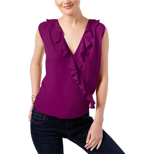 INC Blusa de punto con volantes para mujer, morado, grande