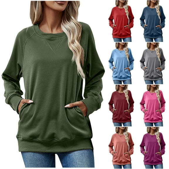 XPMWRP Women Raglan Long Sleeve Round Neck Sweatshirts Cute Loose Fit Lightweight Pullover Tops with Side Pockets Red XL