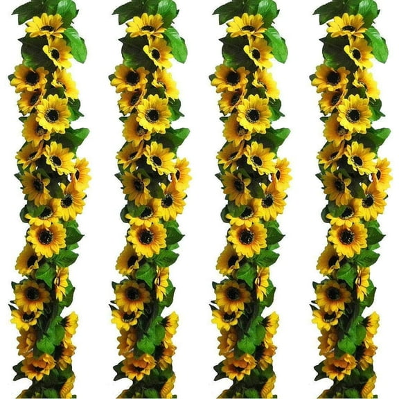 Morttic 2 Pack Artificial Sunflower Garland with 10pcs Sunflower Heads Silk Flower Ivy Vine Garland for Home Kitchen Wedding Arch Baby Shower Decor