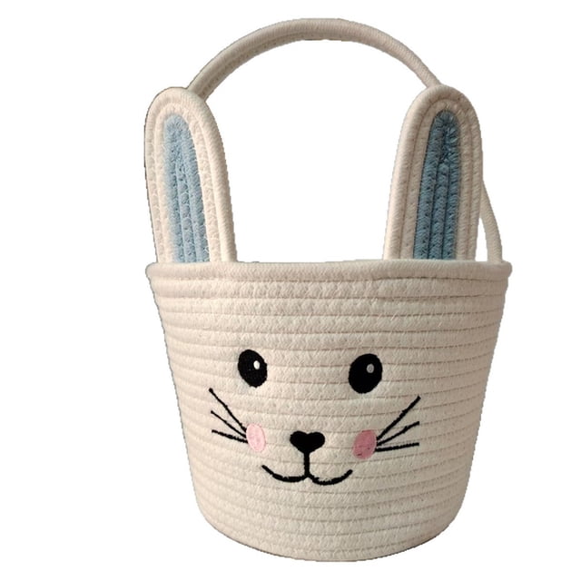 SIYTUAU Easter Storage Basket Handwoven Rabbit Shape Decorative Bin For Home Organization Polyester 9.1X7.1X7.1 Inch Blue
