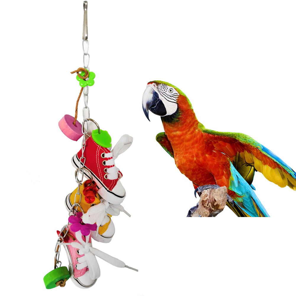 Mini Canvas Shoes Bird Toys Chew Bite Decoration Hanging Cage Funny Parrot Pet 