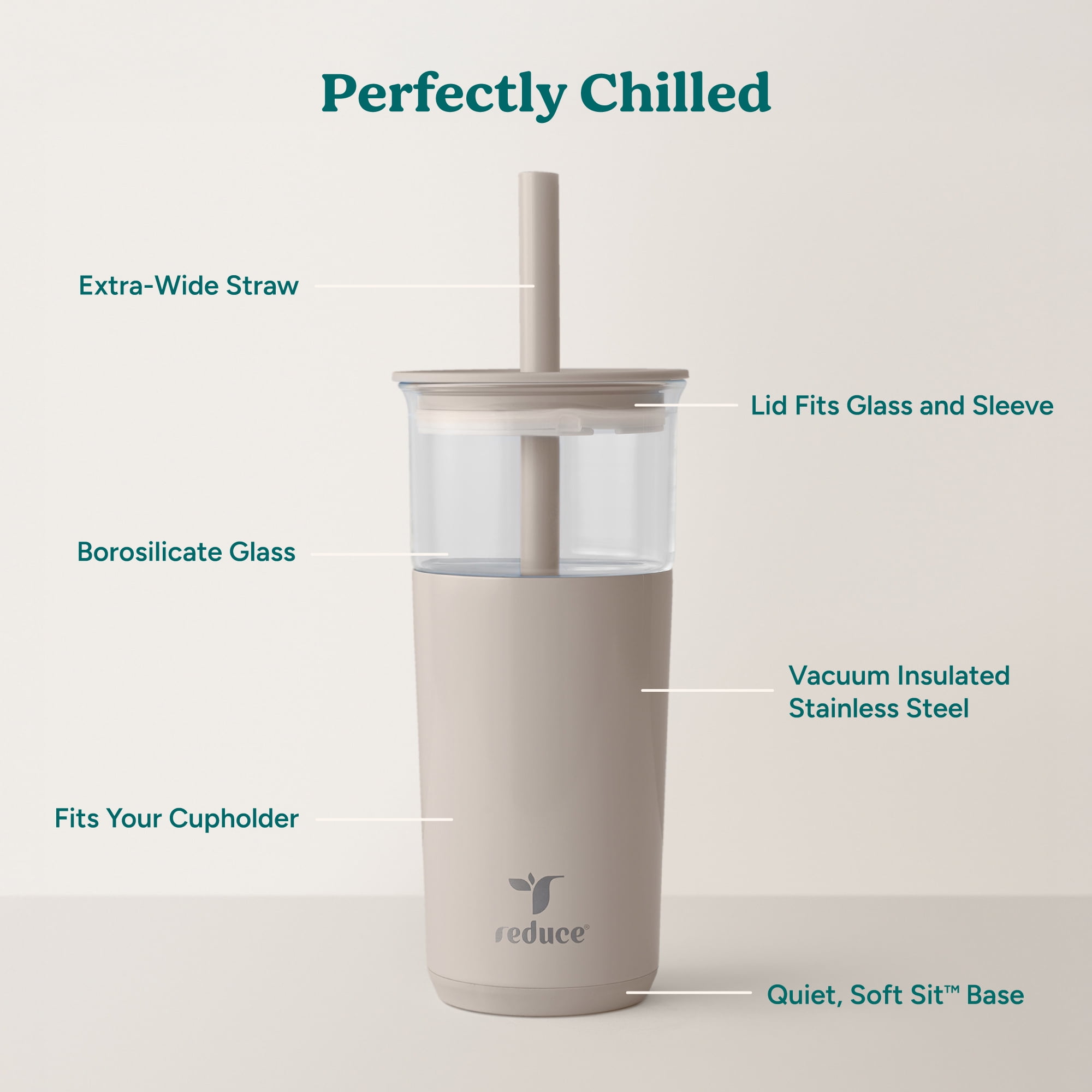 Reduce 20oz Aspen Glass 2in1 Tumbler, Sand