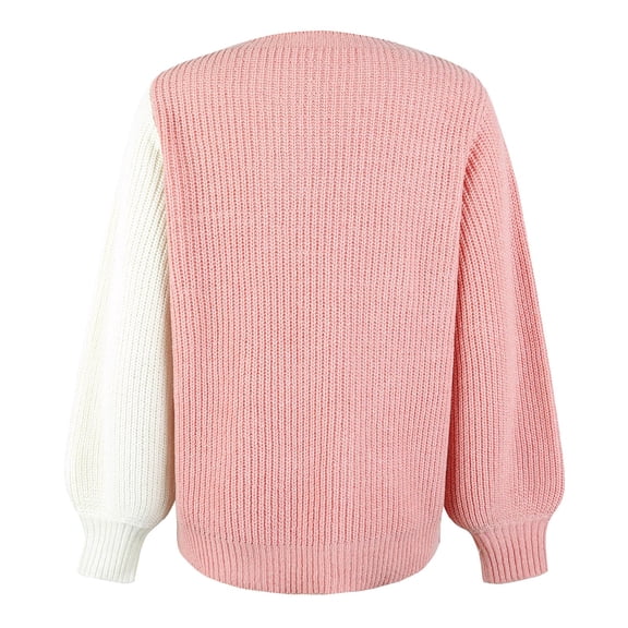 Vedolay Women's Sweaters Womens V-Neck Long Sleeve Ribbed Knit Sweaters Pullover Loose Fitting Tops,Pink S