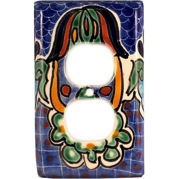 Blue Mesh Talavera Ceramic Outlet Switch Plate