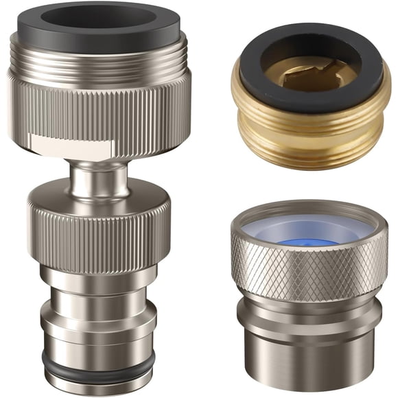 2 PACK Faucet to Dishwasher Adapter, Quick-Connect Dishwasher Snap-On Connection, with Swivel Ball Joint and Faucet Aerator, Male 15/16 Inch and Female 55/64 Inch, Brushed Nickel