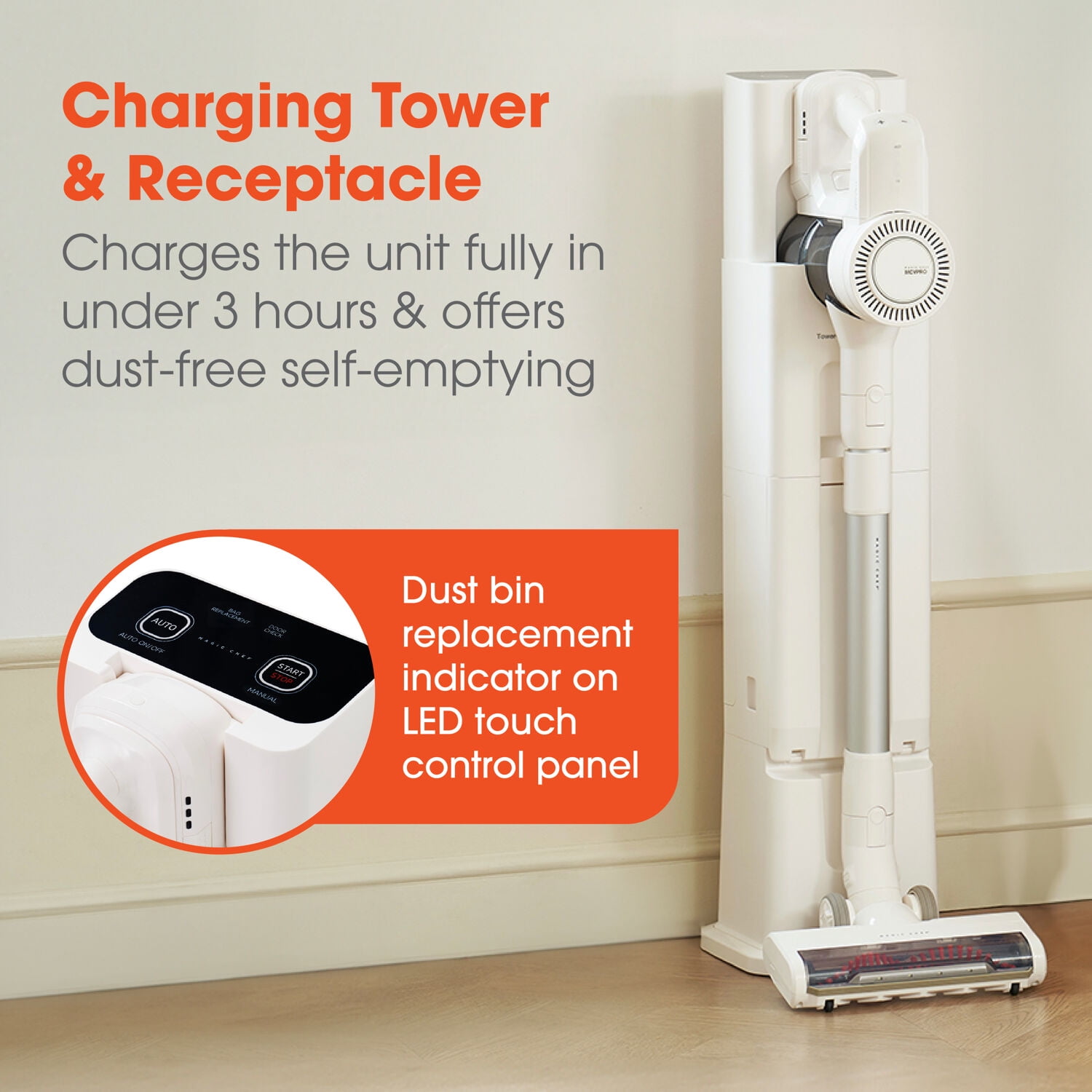 Magic Chef Cordless Vacuum Cleaner and Charging Tower with HEPA Filter