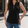 thumbnail image 6 of VBVC Women's Cotton Linen Sleeveless Blouse , Ladies' Half Button Pleated Tank Top , Casual V Neck Summer Shirt For Women, *Black , XX-Large, 6 of 8