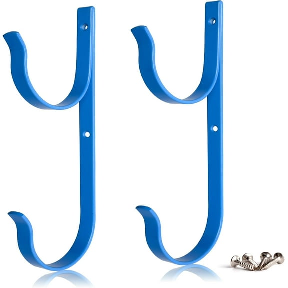 2 Pcs Set Pool Pole Hangers Heavy Duty Blue Aluminium Holder with Screws Perfect Hooks for Swimming Pool Telescopic Poles Skimmers Nets Brushes Vacuum Hose Garden Equipment Outdoor Supplies