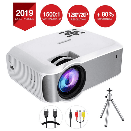 MPOW Upgraded 2019 Portable LED Projector , Support 1280P and ±45° Vertical Keystone Correction, Include Triangle Bracket and HDMI VGA AV USB MicroSD
