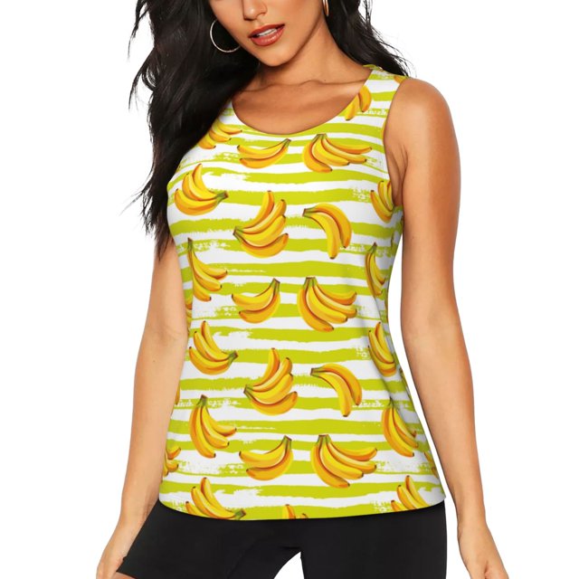 Balery Bananas On A Striped Camiseta sin mangas estampada ligera para mujer, tops de entrenamiento sin mangas, camisetas de yoga transpirables de secado rápido.-Medium