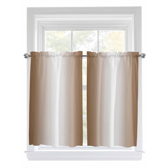 Tier Curtains 45 Inches Long, Brown Ombre Window Treatment Curtain Drapes, Modern Gradient Art Abstract Small Curtain Drapes for Bathroom Laundry Room, 27.5"x45", 2 Panels