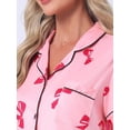 thumbnail image 5 of DARING DIVA Women's Pajama Sets Short Sleeves Bow Button Up Tops and Shorts L Bright Pink, 5 of 7