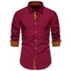 thumbnail image 2 of Blusa y camisa de manga larga con cuello vuelto para hombre, informal, con botones y retazos, de poliéster, 2 of 9