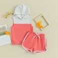 thumbnail image 2 of Bagilaanoe 2pcs Toddler Baby Girls Shorts Set Little Girls Sleeveless Hooded Contrast Color Vest Tops + Shorts 2T 3T 4T 5T 6T Kids Casual Summer Clothes, 2 of 8
