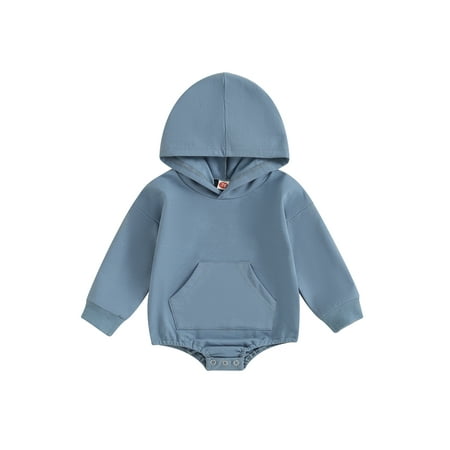 

Hirigin Baby Hooded Romper Long Sleeve Front Pocket Solid Color Bodysuit