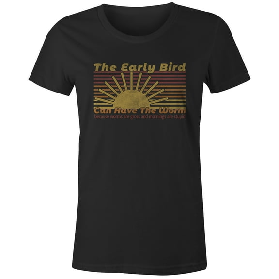 9 Crowns Tees The Early Bird Can Have The Worm Funny Lazy T-Shirt (Juniors Black, X-Small)