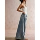 thumbnail image 5 of Pantalones Vaqueros Holgados de Pierna para Mujer, con Cintura Media, Acampanados, con Cordón y Botones Plisados con Volantes. Azul S, 5 of 9