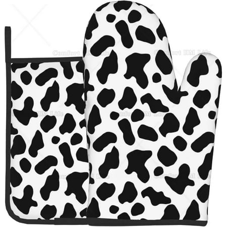 

Black and White Funny Cow Print Oven Mitt and Pot Holders Waterproof Heat Resistant Glove for Kitchen Cooking Baking
